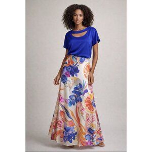 Milly 98% Silk Scoop Back Blouse Blue Open Back Draped Strap Short Sleeve L